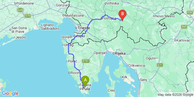 Map: Pula Airport (PUY) to Krk Island