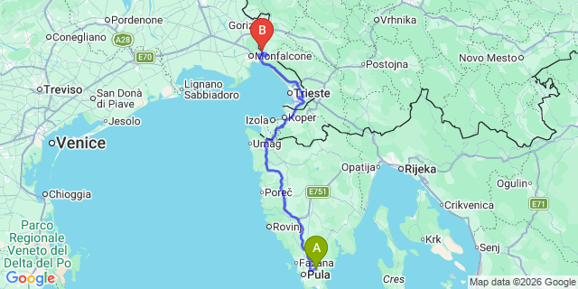 Map: Pula Airport (PUY) to Lanterna Camping