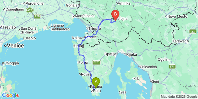 Map: Pula Airport (PUY) to Lovran