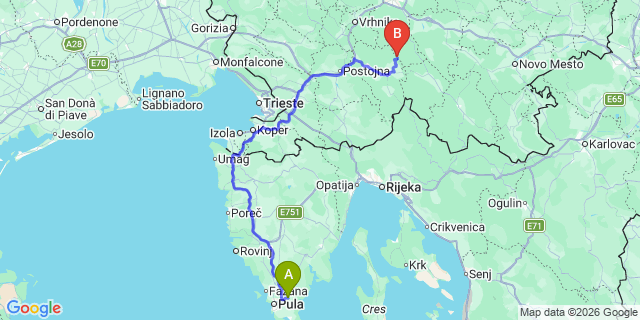 Map: Pula Airport (PUY) to Malinska