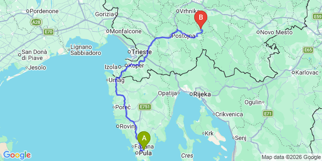 Map: Pula Airport (PUY) to Njivice