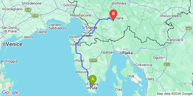 Map: Pula Airport (PUY) to Opatija
