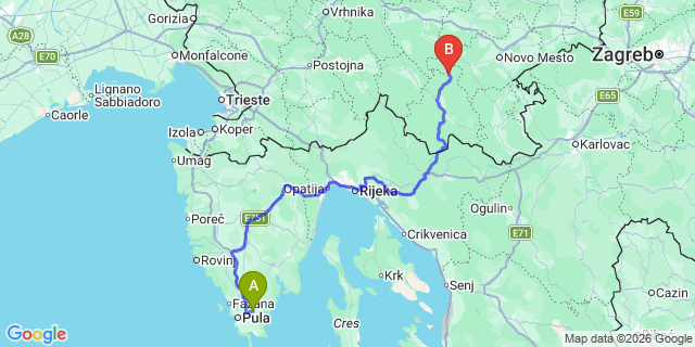 Map: Pula Airport (PUY) to Zrce