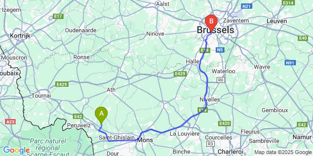 Map: Brussels Midi Train Station to Stambruges