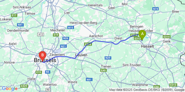 Map: Brussels Midi Train Station to Stokrooie