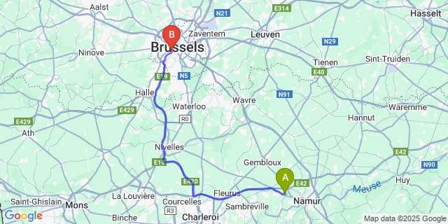 Map: Brussels Midi Train Station to Suarlée