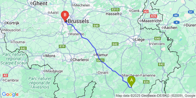 Map: Brussels Midi Train Station to Tenneville