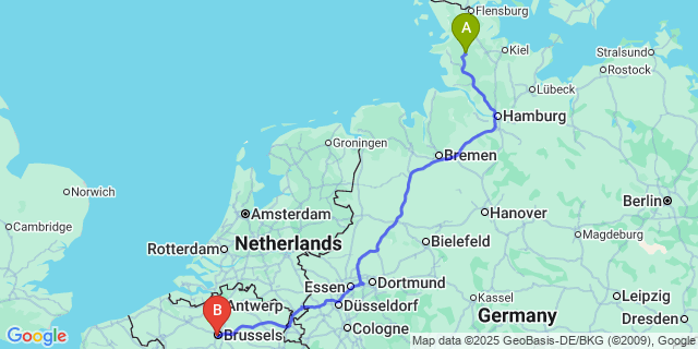 Map: Brussels Midi Train Station to Tielen