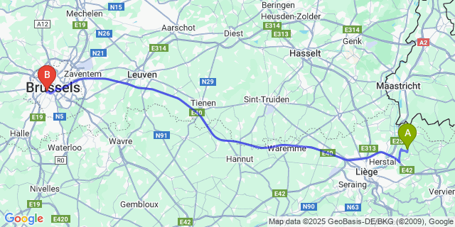 Map: Brussels Midi Train Station to Trembleur