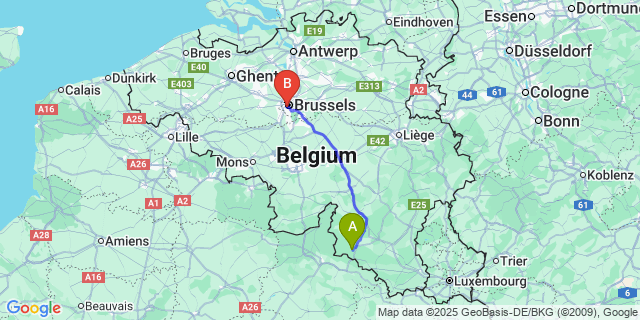 Map: Brussels Midi Train Station to Ucimont