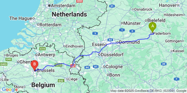 Map: Brussels Midi Train Station to Vance