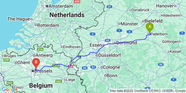 Map: Brussels Zaventem Airport (BRU) to Vance