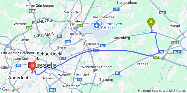Map: Brussels Midi Train Station to Veltem-Beisem