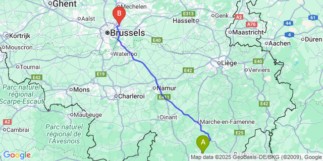 Map: Brussels Zaventem Airport (BRU) to Vesqueville