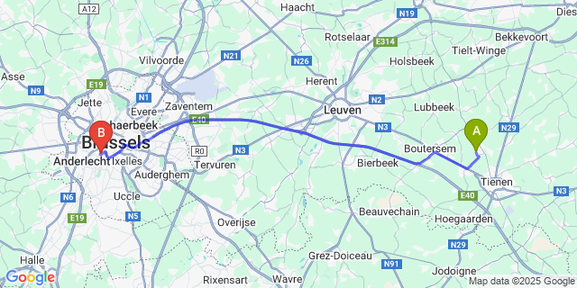 Map: Brussels Midi Train Station to Vissenaken