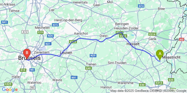 Map: Brussels Midi Train Station to Vlijtingen