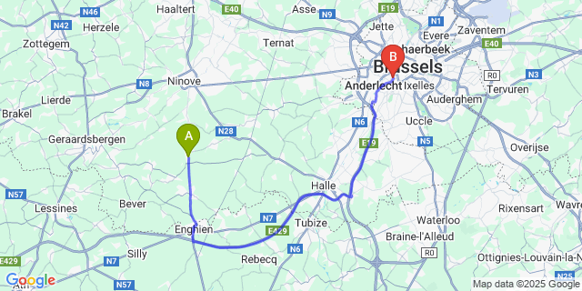 Map: Brussels Midi Train Station to Vollezele
