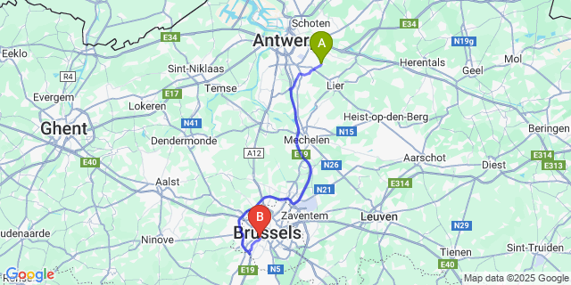 Map: Brussels Midi Train Station to Vremde