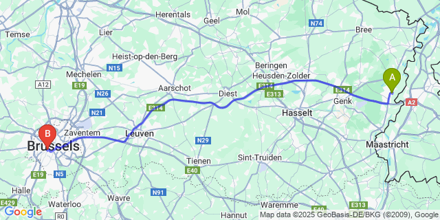 Map: Brussels Midi Train Station to Vucht
