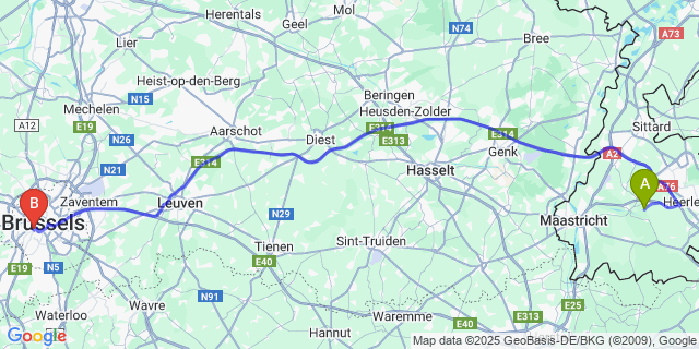 Map: Brussels Midi Train Station to Walem