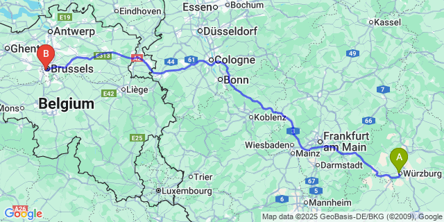 Map: Brussels Midi Train Station to Wanne