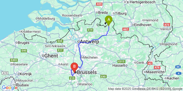 Map: Brussels Midi Train Station to Weelde