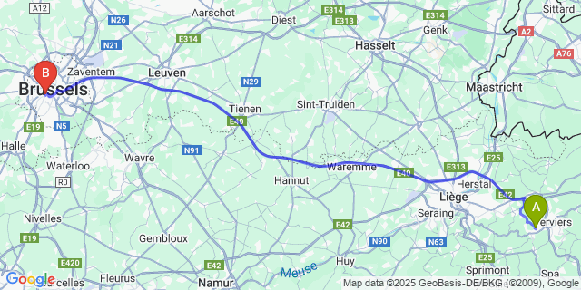 Map: Brussels Midi Train Station to Wegnez