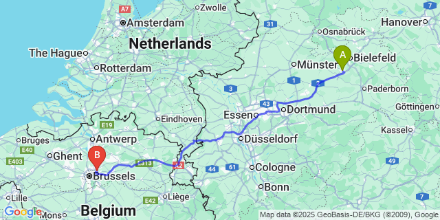Map: Brussels Zaventem Airport (BRU) to Welle