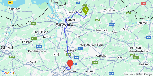 Map: Brussels Zaventem Airport (BRU) to Westmalle