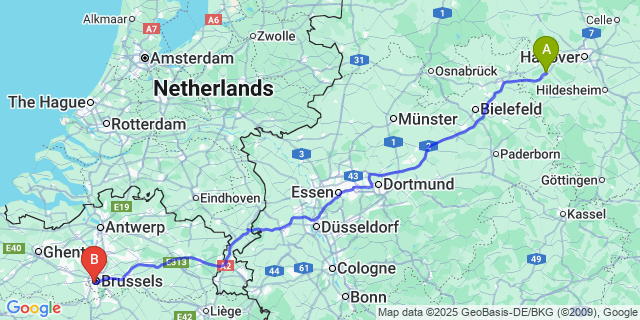 Map: Brussels Midi Train Station to Wiers