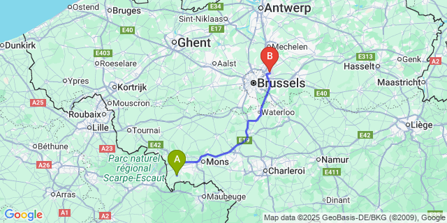 Map: Brussels Zaventem Airport (BRU) to Wihéries