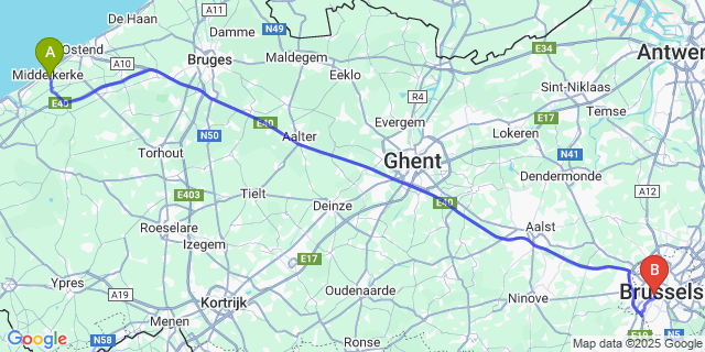 Map: Brussels Midi Train Station to Wilskerke