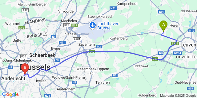 Map: Brussels Midi Train Station to Winksele