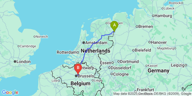 Map: Brussels Zaventem Airport (BRU) to Woesten