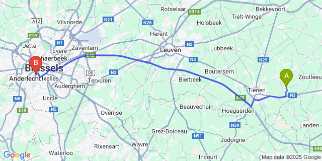 Map: Brussels Midi Train Station to Wommersom