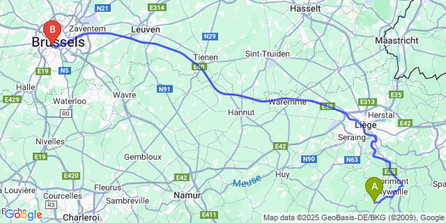Map: Brussels Midi Train Station to Xhoris