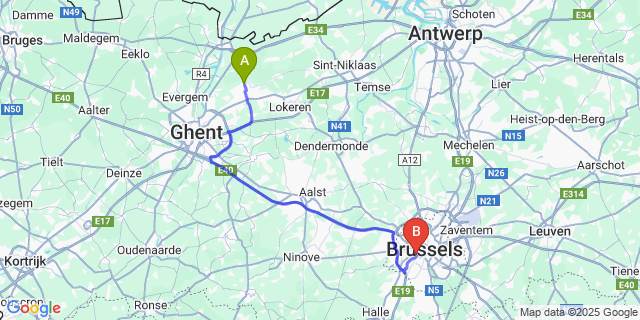 Map: Brussels Midi Train Station to Zaffelare