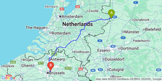 Map: Brussels Zaventem Airport (BRU) to Zande
