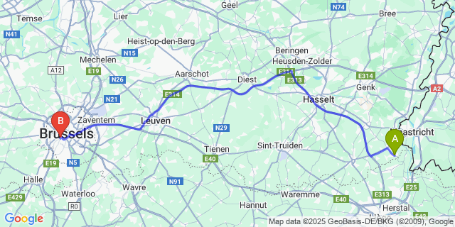 Map: Brussels Midi Train Station to Zichen-Zussen-Bolder