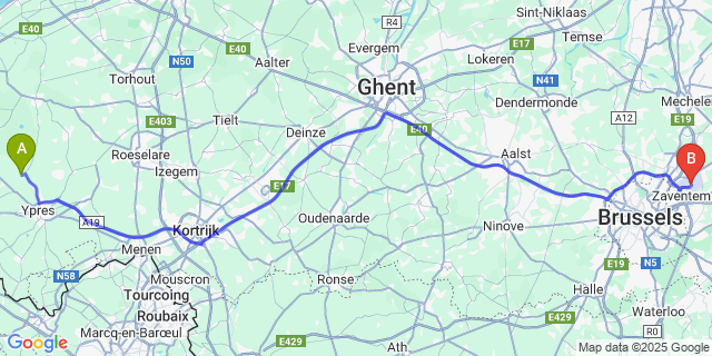 Map: Brussels Zaventem Airport (BRU) to Zuidschote