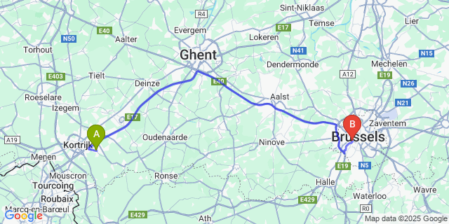 Map: Brussels Midi Train Station to Zwevegem