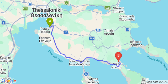 Map: Thessaloniki Airport (SKG) to Agios Nikolaos Halkidiki