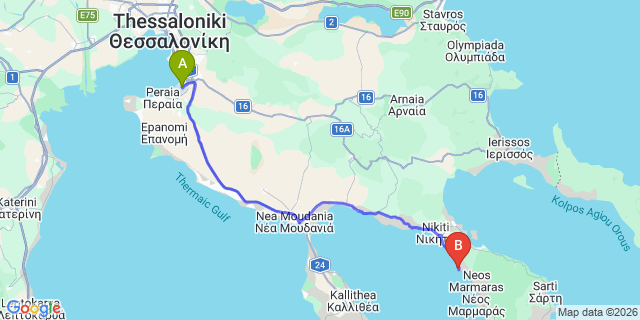 Map: Thessaloniki Airport (SKG) to Akti Elia Nikiti