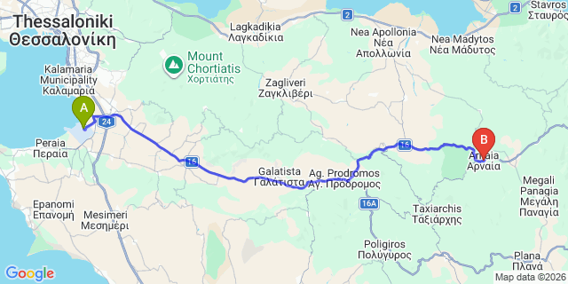 Map: Thessaloniki Airport (SKG) to Arnaia