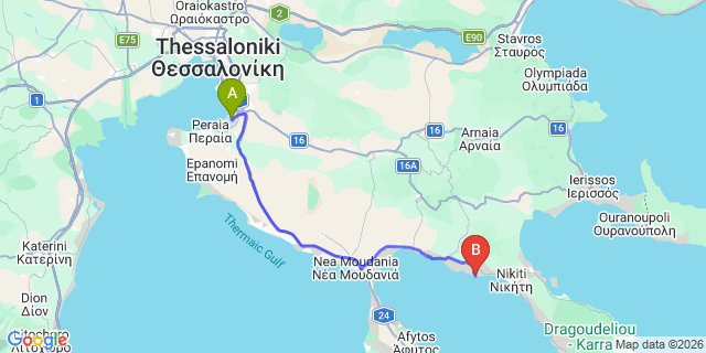 Map: Thessaloniki Airport (SKG) to Blue Dolphin Resort Hotel - Metamorphosis
