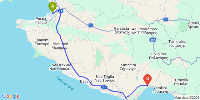 Map: Thessaloniki Airport (SKG) to Calda Resort, Kalyves