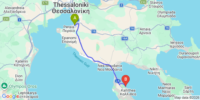 Map: Thessaloniki Airport (SKG) to Elies 33, Afytos