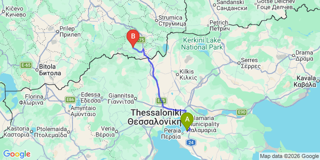 Map: Thessaloniki Airport (SKG) to Gevgeli