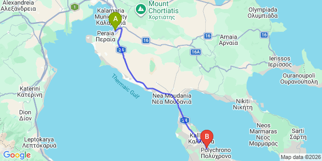 Map: Thessaloniki Airport (SKG) to Hotel Kriopigi, Kryopighi