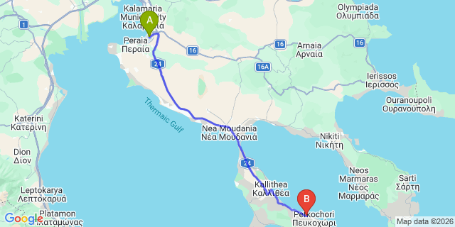 Map: Thessaloniki Airport (SKG) to Hotel Lesse, Hanioti